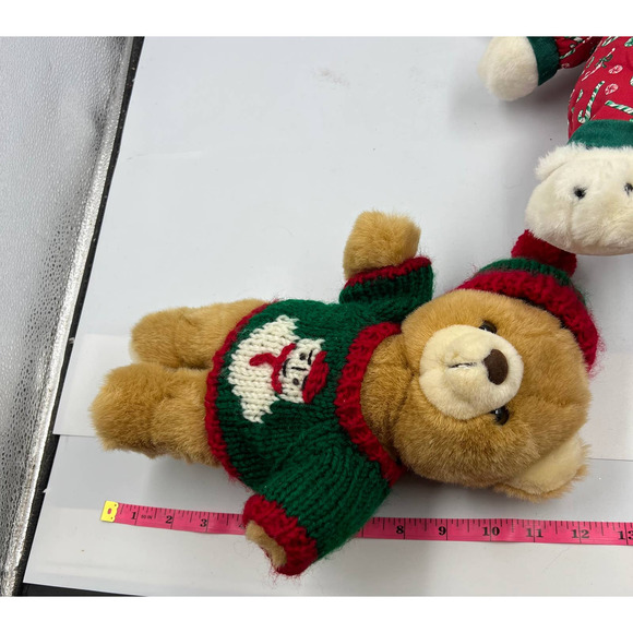 Vintage Teddy Bear Christmas Plush Sweater Slippers Candy Cane PJ's Stocking Hat - Picture 3 of 11